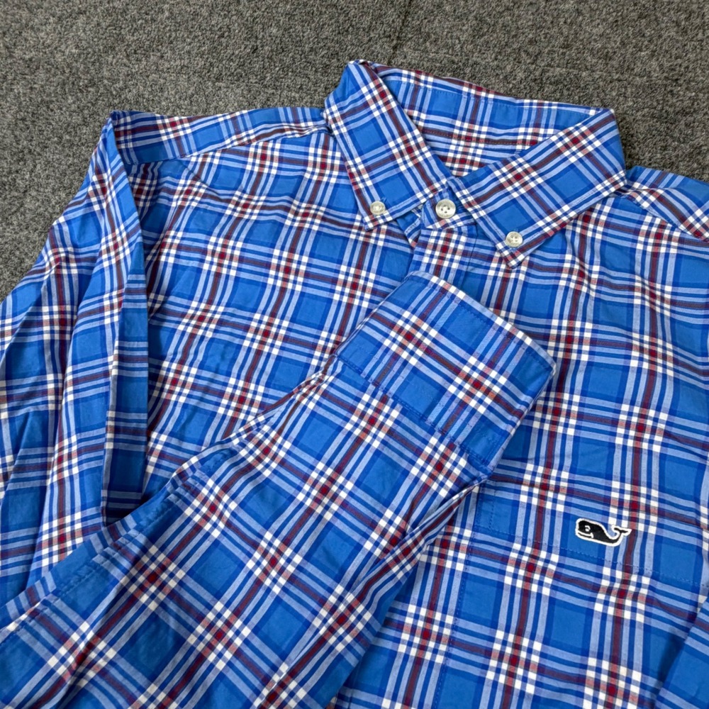 Vineyard Vines Mens Small Classic Fit Tucker Shirt Blue Plaid Button Down Cotton